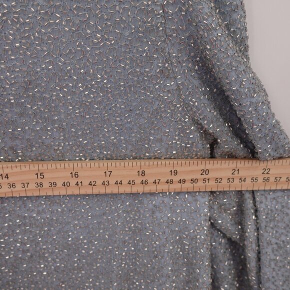 Vintage 100% Silk Beaded Jacket Baby Blue Large - Picture 10 of 11